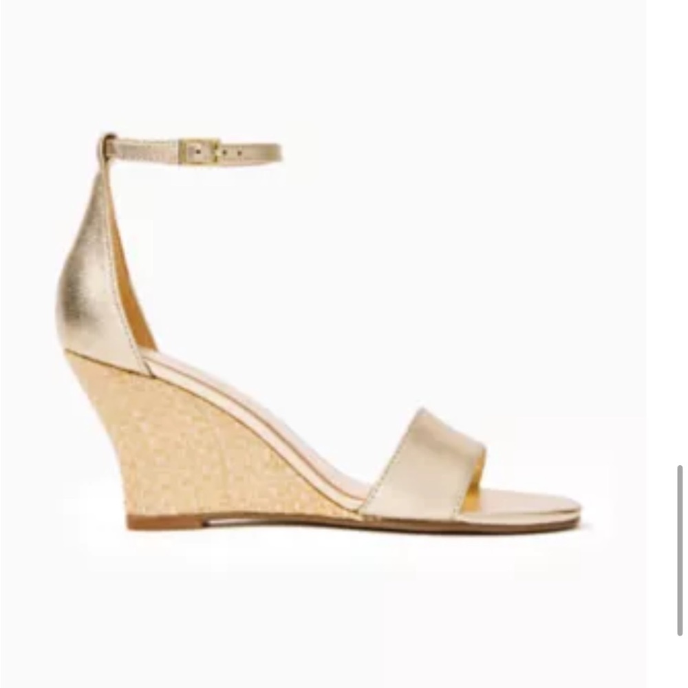 Lilly Pulitzer Gold Bridgette Wedge Sandals with Ankle Strap